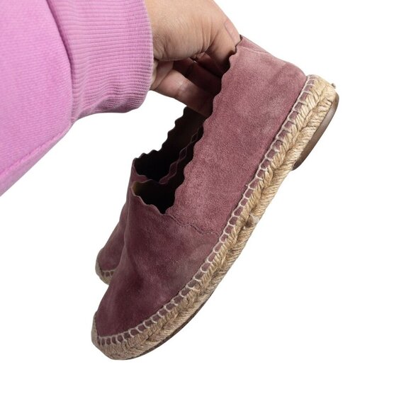 Chloe Scalloped Pink Suede Espadrilles Slip-On Flats Size 9 - Picture 2 of 16